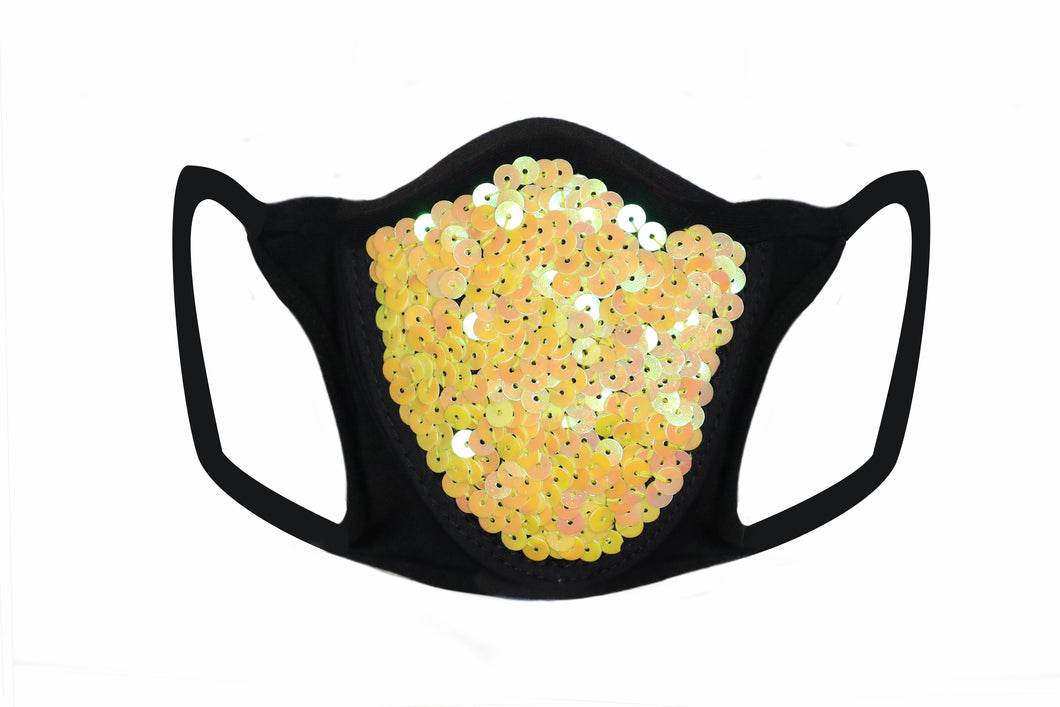 Yellow Sequin & Lycra Face Mask With Filter
