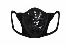 Load image into Gallery viewer, Black Sequin &amp; Lycra Face Mask With Filter
