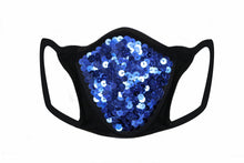Load image into Gallery viewer, Blue Sequin &amp; Lycra Face Mask With Filter
