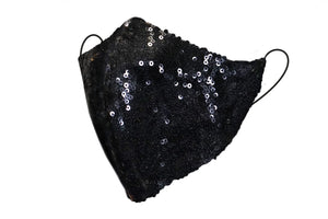 Black Sequin Fitted Face Mask with Filter Pocket