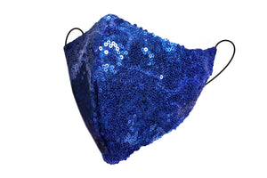 Blue Sequin Fitted Face Mask With Filter Pocket