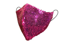 Load image into Gallery viewer, Fuchsia Sequin Fitted Face Mask With Filter Pocket
