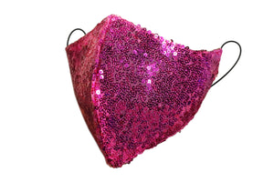 Fuchsia Sequin Fitted Face Mask With Filter Pocket