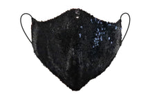 Load image into Gallery viewer, Black Sequin Fitted Face Mask with Filter Pocket
