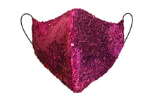 Load image into Gallery viewer, Fuchsia Sequin Fitted Face Mask With Filter Pocket
