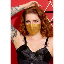 Load image into Gallery viewer, Gold Sequin Fitted Face Mask with Filter Pocket

