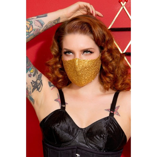 Gold Sequin Fitted Face Mask with Filter Pocket