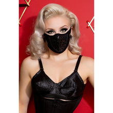 Load image into Gallery viewer, Black Sequin &amp; Lycra Face Mask With Filter
